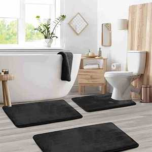 Ensemble de tapis de bain Cangming 3 pièces gris en polaire corail antidérapant et absorbant pour salle de bain, style moderne et simple - Product Image 2
