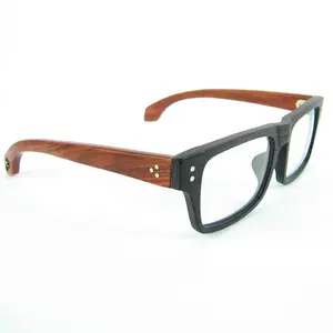 Kualitas baik Rosewood asli optik kayu asetat bingkai kacamata hitam kayu dengan kacamata LOGO lensa bening casing asli