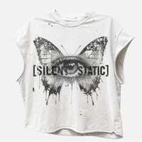 Débardeur vintage délavé et vieilli à manches courtes, coupe oversize, avec impression DTG graphique rock 'Big Mouth' artistique, style t-shirt court et ample