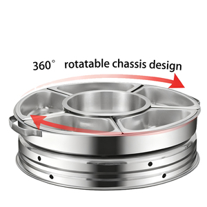 Grand <span class=keywords><strong>chauffe</strong></span>-plats rotatif en forme de dôme circulaire argenté avec système de rotation Ensemble de bols de ligne de service de restaurant - Product Image 6