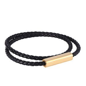Gelang kulit gesper <span class=keywords><strong>Magnet</strong></span> ukiran 4MM lebar baja tahan karat modis yang dapat disesuaikan - Product Image 3