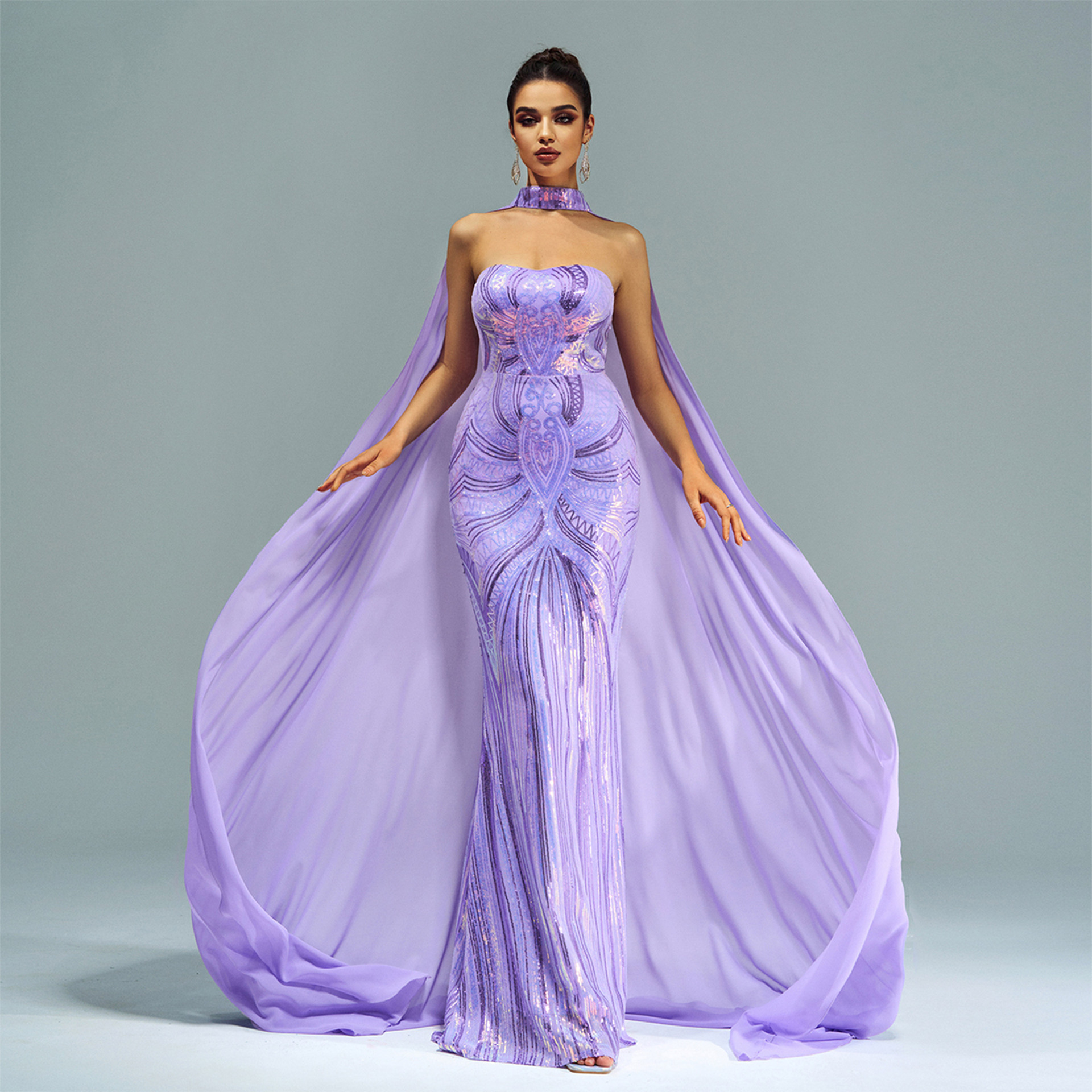 green and purple mermaid dress Ruched Empire-Waist Long Mermaid Prom Dress: 6536H Purple / XSmall main image 1