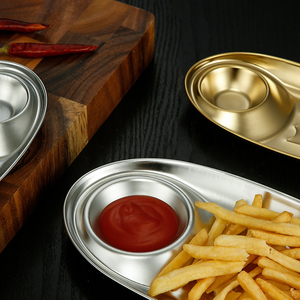 Plateau de service multifonctionnel ovale en acier inoxydable 304, style coréen, pour collations, avec <span class=keywords><strong>grille</strong></span> à sauce - Product Image 5