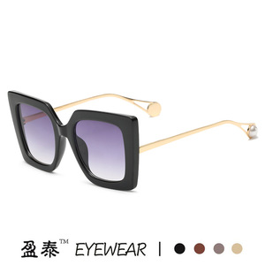 Yingtai Eyewear 1916 Large <b>Square</b> Frame <b>Sunglasses</b> UV400 Women Fashion Pearl Design - Product Image 4