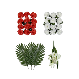 Bouquet de fleurs artificielles de carnations rouges et blanches, couronnes et guirlandes décoratives, arrangement floral pour la décoration de la maison et des événements - Product Image 2