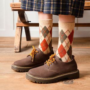 2022 New Wholesale Ladies Thick <b>Wool</b> Crew Winter Calcetin Chaussettes Plaid Pattern Woolen <b>Socks</b> Women Unisex - Product Image 6