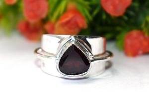 925 Sterling Sliver Heart Shape Faceted Natural <b>Garnet</b> Gemstone Handmade <b>Ring</b> - Product Image 4