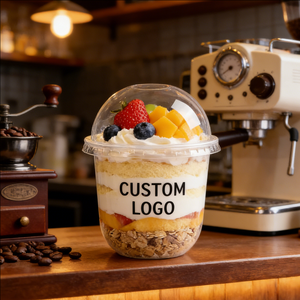 ถ้วยพลาสติกใส่ของหวานแบบใช้ครั้งเดียวพร้อมฝาปิด ขนาด 5 ออนซ์ 14 ออนซ์ วัสดุ PET ปิดผนึกได้ ผลิตตามสั่งสำหรับของหวาน - Product Image 3