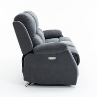 Canapé 3 places moderne avec fonction relaxante, revêtement en lin, commande électrique, et ports USB