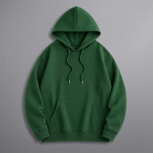เสื้อฮู้ดผู้ชายทรงปกติ สีเขียวล้วน ผ้าฟลีซ สวมใส่สบายสำหรับฤดูใบไม้ร่วง มีกระเป๋าหน้า ปิดด้วยเชือกผูก ผลิตตามแบบ ODM เป็นมิตรกับสิ่งแวดล้อม - Product Image 3
