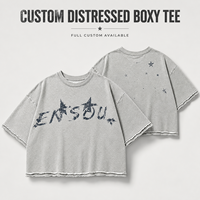 T-shirt Homme Court en Coton 100% Délavé Effet Vieilli Personnalisé, Double Couche, Ourlets et Poignets Frangés, Impression Numérique, Style Streetwear