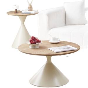 Mesa de Centro de Madera Maciza Color Crema, Diseño Redondo Moderno para Sala de Estar Pequeña, Estilo Escandinavo - Product Image 1