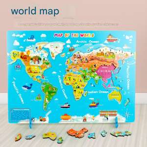 <span class=keywords><strong>Puzzle</strong></span> de carte du monde en bois classique et populaire, jouets magnétiques en bois, cadeau pour enfants - Product Image 2