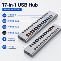 Hub USB 3.0 en aluminium 17 en 1, multi-ports, avec interrupteurs individuels, adaptateur d'alimentation 12V pour ordinateur portable PC