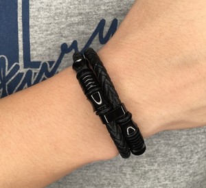 เครื่องประดับสร้อยข้อมือสแตนเลสสร้อยข้อมือหนังผู้ชายสีดำ - Product Image 2
