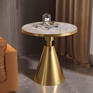 Mesa Auxiliar Redonda Moderna de Mármol para Sofá, Mesa Pequeña Redonda para Balcón de Hotel, Mesa de Centro Pequeña de Losa de Roca - Product Image 1