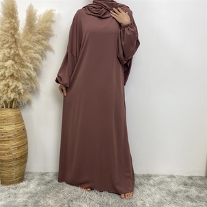 Abaya Nida unie à poignets élastiqués avec hijab intégré, Jilbab une pièce, Abayas de prière avec poches latérales 6675 # - Product Image 6