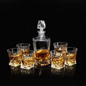 Ensemble de carafe à whisky en verre, 25oz, <span class=keywords><strong>sans</strong></span> plomb, vintage, carré en <span class=keywords><strong>cristal</strong></span>, avec boîte cadeau pour hommes, 7, vente en gros, 2022 - Product Image 1