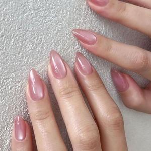 Faux <span class=keywords><strong>ongles</strong></span> élégants en acrylique avec ruban nude, personnalisables, à presser, pour filles - Product Image 6