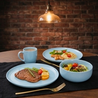Service de table en grès réactif 16 pièces – Assiettes, bols et tasses en céramique – Collection moderne pour la maison et la restauration