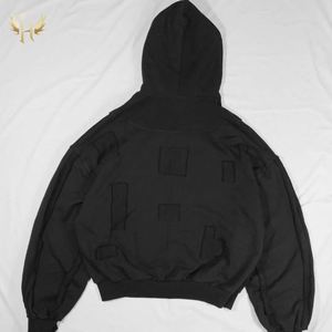 Personalizado 3D Patchwork gráfico 100% algodón logotipo personalizado bordado plano empalme corte Irregular puntadas inversas línea sudaderas con capucha para hombres - Product Image 3