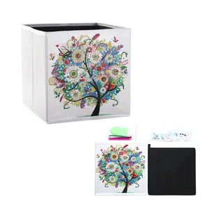 factory Wholesale 5D DIY Diamond Painting Storage box Abstract Four season Tree Pattern square Foldable Organizer case