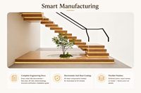 Escalier droit flottant moderne avec marches en acier inoxydable et en bois, garde-corps en verre, écologique et durable pour l'intérieur des villas