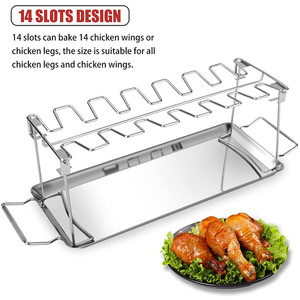 ตะแกรงย่างขาไก่พร้อมถาดรองน้ำมันสแตนเลสสำหรับเตารมควัน - Product Image 4