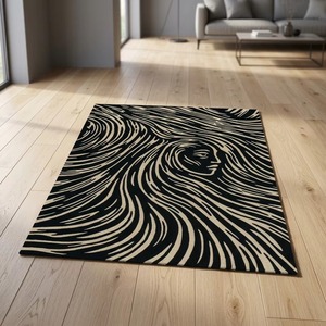Modern Abstract Pattern Area <b>Rug</b> <b>Black</b> Beige Swirl Design Living Room Floor Mat - Product Image 3