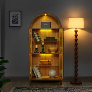 Mueble de Almacenamiento Moderno con Arco, Lámpara y Divisiones de Vidrio, Vitrina de MDF para Dormitorio/Sala de Estar/Cocina - Product Image 1