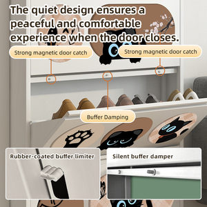 Slim Entryway <strong>Storage</strong> for <strong>Hallway</strong> &amp; <strong>Small</strong> Apartment Space-Saving Cat-Themed <strong>Shoe</strong> Cabinet with Flip Doors Mueble De Zapatos - Product Image 5