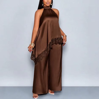 Ensemble décontracté européen et américain pour femmes africaines : Nouveau gilet sans col en dentelle patchwork, pantalon large, style élégant et tendance