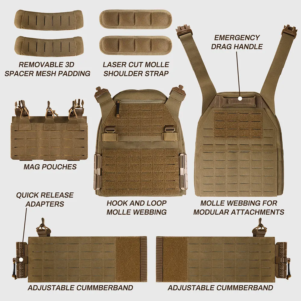 1000d Nylon Multicam Tactiek Uitrusten Laser Gesneden Molle Vest Duurzaam Verstelbare Plaat Drager Tactisch Vest