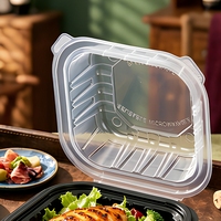 Boîte alimentaire rectangulaire longue en plastique à charnières, noire, pour emballage à emporter
