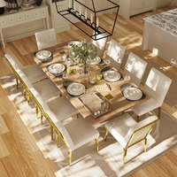 Ensemble de table et de chaises de salle à manger de luxe moderne avec quatre pieds en métal doré en forme de V pour hôtel et usage domestique