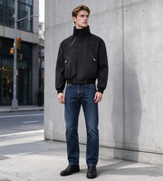 Veste Courte à Col Montant Zippée avec Poches Zippées, Poignets et Ourlet Côtelés, Style Streetwear, Noir Uni, Vente en Gros Personnalisée