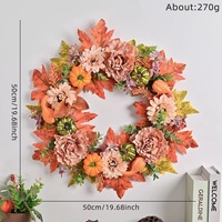 Guirlande de porte artificielle écologique de 50 cm pour Halloween, Pâques et Thanksgiving avec des fleurs décoratives et un design de citrouille