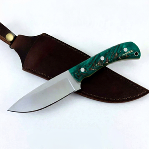 Cuchillo utilitario de hoja fija hecho a mano con mango de resina verde en forma de piña, herramienta para cortar de acero inoxidable. - Product Image 1