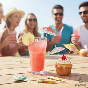 Decorative Bamboo Cocktail Picks Wooden Food Picks for Fruit Dessert Party Bar Mixed Shapes - Product Image 5