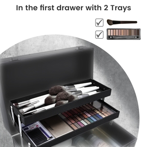 Rolling <b>Makeup</b> <b>Case</b> with 2 Large Drawers Professional Cosmetic Suitcase Organizer Make up Trolley with Wheels Salon Barber Box - Product Image 3