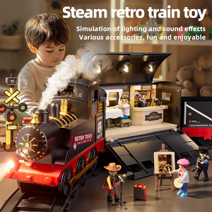 Nuovo Set Giocattolo <span class=keywords><strong>Treno</strong></span> Elettrico a Vapore Retrò con Binari, Funzionamento a Batteria, Giocattolo Ferroviario Fai-da-te per Bambini con Fumo e Luci - Product Image 1