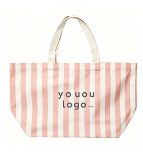 Sac fourre-tout en toile de coton personnalisé avec logo, grand format, pour femme, vert menthe, à rayures, pour la plage, le quotidien, cadeau - Product Image 2