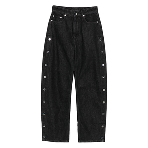 Jeans en denim <span class=keywords><strong>noir</strong></span> <span class=keywords><strong>taille</strong></span> <span class=keywords><strong>haute</strong></span> personnalisés pour femmes, été, sexy, boutonné, fente ouverte, streetwear, usage quotidien - Product Image 5