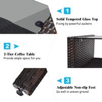 Ensemble de 4 pièces en rotin turquoise pour patio, meubles d'extérieur en osier, canapés de jardin, coussins de causeuse de jardin, dessus en verre, café.