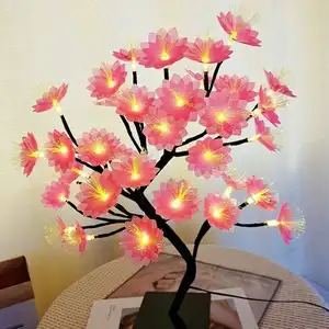 Púrpura LED fibra óptica flor árbol Mesa Día de la madre regalo fiesta vacaciones Navidad dormitorio Hotel Decoración Luz