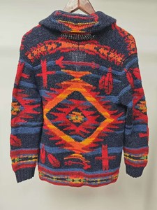 Cardigan décontracté tricoté à la machine, inspiré du sud-ouest, anti-plis, respirant, à motifs géométriques vibrants, col cranté sur le devant - Product Image 2