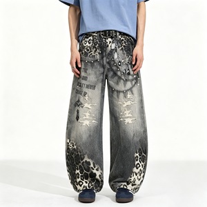 Nuevos Pantalones Vaqueros Holgados Estilo Hip-Hop para Hombre, con Estampado de Grafiti, Rotos y con <span class=keywords><strong>Letras</strong></span> - Product Image 1