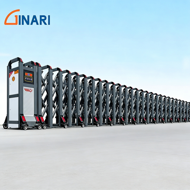 Outdoor Industrial Automatic Retractable Sliding Folding Gates Aluminum Trackless Design Eco-Friendly for Office Building Entry