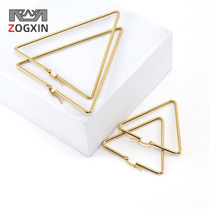 ZOGXIN Geometric Triangle Hoop Earrings Gold 45x45mm 60x65mm Party Jewelry - Product Image 1