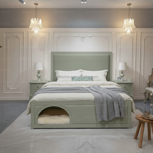 Lit capitonné en bois massif couleur champagne argenté de luxe OE FASHION avec lit pour animaux coulissant intégré, taille King, pour projet hôtelier 40HQ - Product Image 5